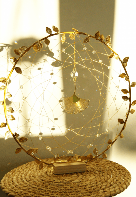 Suncatcher tissé sur socle Gingko